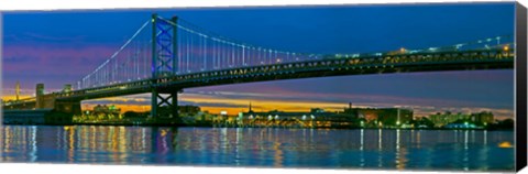 Framed Suspension bridge across a river, Ben Franklin Bridge, River Delaware, Philadelphia, Pennsylvania, USA Print