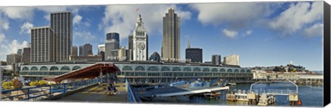 Framed Ferry terminal with skyline at port, Ferry Building, The Embarcadero, San Francisco, California, USA 2011 Print