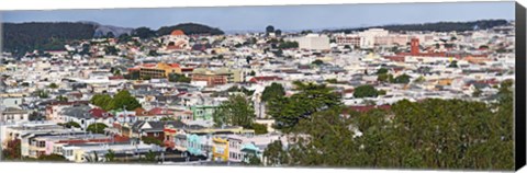 Framed High angle view of colorful houses in a city, Richmond District, Laurel Heights, San Francisco, California, USA Print