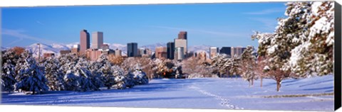 Framed Denver city in winter, Colorado Print