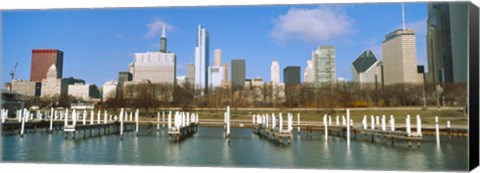 Framed Columbia Yacht Club with buildings in the background, Chicago, Cook County, Illinois, USA Print