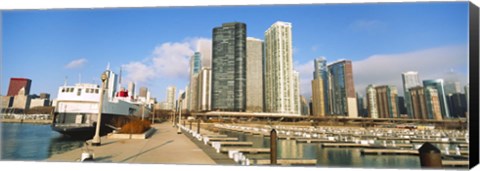 Framed Columbia Yacht Club with city skyline, Chicago, Cook County, Illinois, USA Print