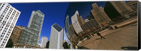 Framed Reflection of buildings on Cloud Gate sculpture, Millennium Park, Chicago, Cook County, Illinois, USA Print