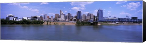 Framed Paul Brown Stadium with John A. Roebling Suspension Bridge along the Ohio River, Cincinnati, Hamilton County, Ohio, USA Print