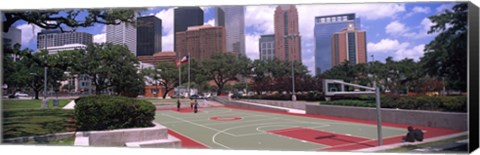 Framed Basketball court with skyscrapers in the background, Houston, Texas Print