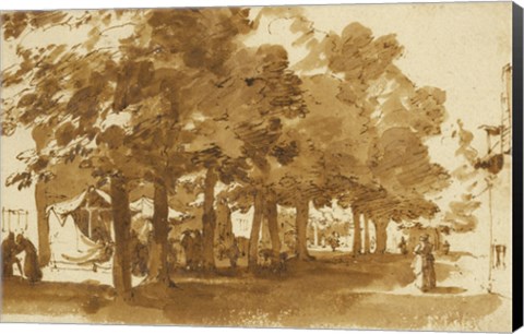 Framed Market Scene Under Trees in Katwijk Print