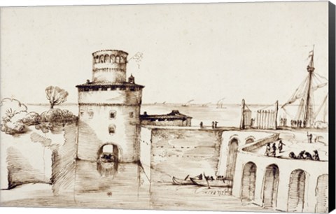 Framed Landscape with a View of a Fortified Port Print