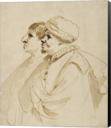 Framed Caricature of Two Men Seen in Profile Print