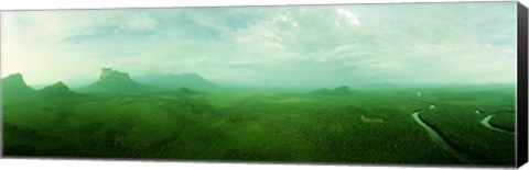 Framed Aerial View Of Green Misty Landscape, Autana Tepuy, Venezuela Print