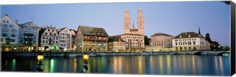 Framed Evening, Cityscape, Zurich, Switzerland Print