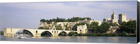 Framed Castle at the waterfront, Pont Saint-Benezet, Palais des Papes, Avignon, Vaucluse, France Print