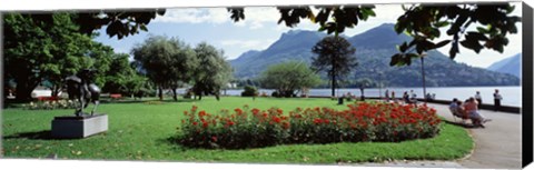 Framed Park near Lake Lugano bkgrd MT Monte Bre canton Ticino Switzerland Print