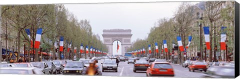 Framed Traffic on a road, Arc De Triomphe, Champs Elysees, Paris, France Print