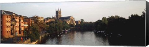 Framed Church Along A River, Worcester Cathedral, Worcester, England, United Kingdom Print