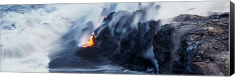 Framed High angle view of lava flowing into the Pacific Ocean, Volcano National Park, Hawaii, USA Print