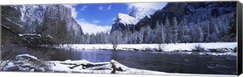 Framed USA, California, Yosemite National Park, Flowing river in the winter Print