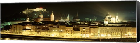 Framed Cityscape night Salzburg, Austria Print