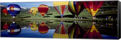 Framed Reflection of hot air balloons in a lake, Snowmass Village, Pitkin County, Colorado, USA Print