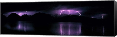 Framed Teton Range w/lightning Grand Teton National Park WY USA Print