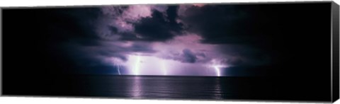 Framed Lightning Bolts Over Gulf Coast, Florida, USA Print