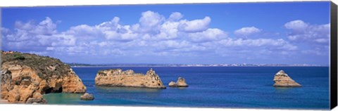 Framed Panoramic View Of A Coastline, Southern Portugal, Algarve Region, Lagos, Portugal Print