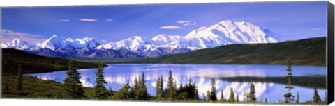 Framed Snow Covered Mountains, Mountain Range, Wonder Lake, Denali National Park, Alaska, USA Print