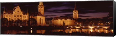 Framed Switzerland, Zurich, Limmat River at night Print