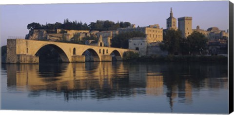 Framed Reflection of a palace on water, Pont Saint-Benezet, Palais Des Papes, Avignon, Provence, France Print