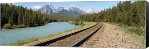 Framed Railroad Tracks Bow River Alberta Canada Print