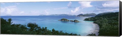 Framed US Virgin Islands, St. John, Trunk Bay, Panoramic view of an island and a beach Print