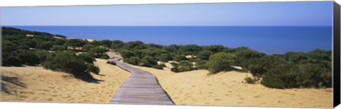 Framed Boardwalk on the beach, Cuesta De Maneli, Donana National Park, Huelva Province, Spain Print