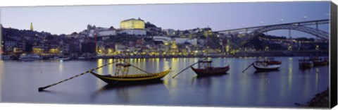 Framed Boats In A River, Douro River, Porto, Portugal Print