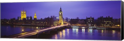 Framed Big Ben Lit Up At Dusk, Houses Of Parliament, London, England, United Kingdom Print