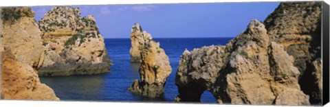 Framed Rock formations in the sea, Algarve, Lagos, Portugal Print
