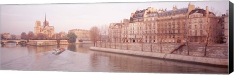 Framed Buildings Near Seine River, Notre Dame, Paris, France Print