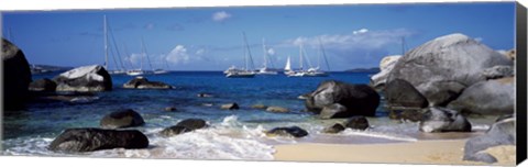 Framed Sailboats in the sea, The Baths, Virgin Gorda, British Virgin Islands Print