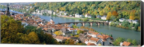 Framed Aerial view of a city at the riverside, Heidelberg, Baden-Wurttemberg, Germany Print