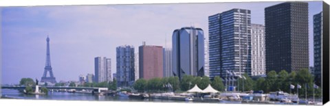 Framed Skyscrapers at the waterfront with a tower in the background, Seine River, Eiffel Tower, Paris, Ile-De-France, France Print