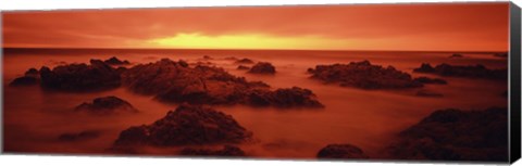 Framed Foggy beach at dusk, Pebble Beach, Monterey County, California, USA Print