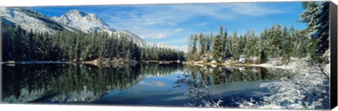 Framed Reflection of trees in a lake, Yellowstone National Park, Wyoming, USA Print