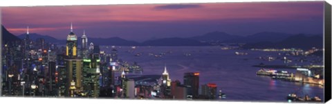 Framed Hong Kong with Pink and Purple Night Sky, China Print