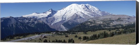 Framed Snowcapped mountain, Mt Rainier, Mt Rainier National Park, Pierce County, Washington State, USA Print