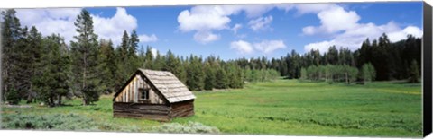 Framed Log cabin in a field, Klamath National Forest, California, USA Print