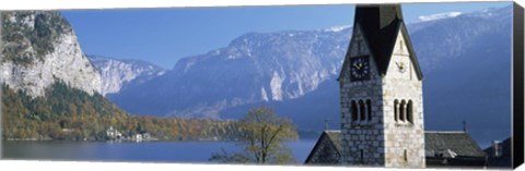 Framed Church at the lakeside, Hallstatt, Salzkammergut, Austria Print