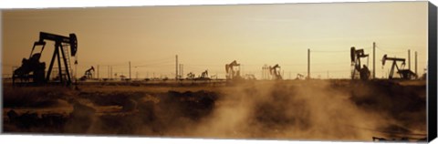 Framed Oil drills in a field, Maricopa, Kern County, California Print