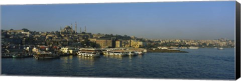 Framed Boats moored at a harbor, Istanbul, Turkey Print