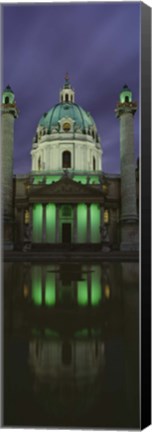 Framed Facade of St. Charles Church at Night, Vienna, Austria (vertical) Print