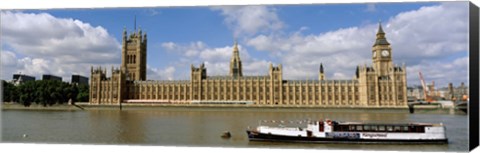 Framed Houses Of Parliament, Water And Boat, London, England, United Kingdom Print