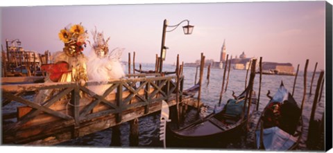 Framed Italy, Venice, St Mark&#39;s Basin, people dressed for masquerade Print