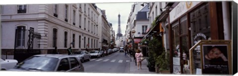 Framed Buildings along a street with the Eiffel Tower in the background, Paris, France Print